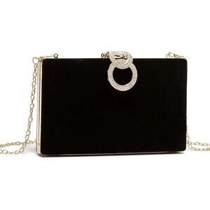 Women's Faux leather 9-black Girls Handbag Push Lock Clutch Purse Polyester Bag